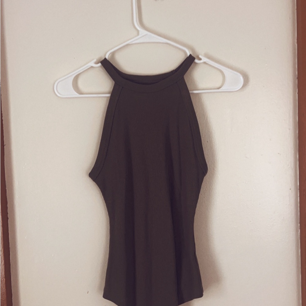 Ribbed Halter Neck body suit - Olive Green